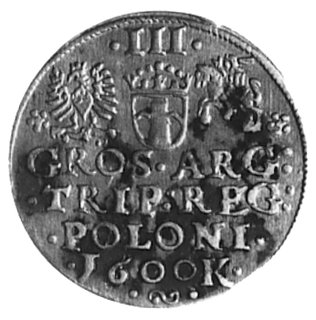 trojak 1600, Kraków, Aw: Popiersie w koronie w lewo i napis, Rw: Herby i napis, Kop.LII. lb -R-, Wal.XCI