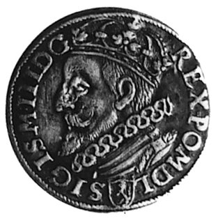 trojak 1601, Kraków, Aw: Popiersie w koronie w lewo i napis, Rw: Herby i napis, Kop.LII.2 -R-, Wal.XCI