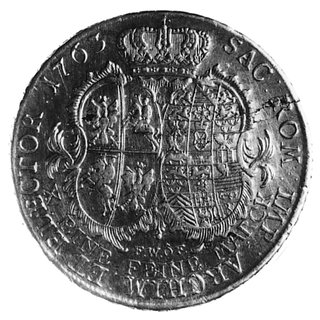 talar 1763, Drezno, Aw: Popiersie i napis, Rw: Wielopolowa tarcza herbowa i napis, Schnee 1047, Dav.2676