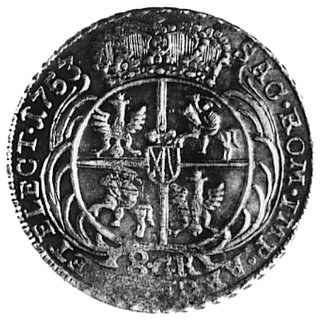 dwuzłotówka (8 groszy) 1753, Lipsk, j.w., odmiana: mniejsze popiersie i głowa, Gum.2166, Kop.332.Ic -R-