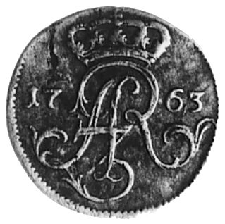 trojak 1763, Elbląg, Aw: Monogram królewski i napis, Rw: Herb Elbląga i napis, H-Cz.2999 R1, Kop.358.1.2 -RR-,rzadka moneta