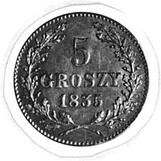 5 groszy 1835, Wiedeń, Aw: Herb Krakowa i napis, Rw: Nominał w wieńcu, Plage 296
