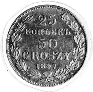 25 kopiejek=50 groszy 1847, Warszawa, j.w., Plage 386