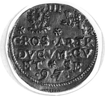 trojak 1597, Mitawa, Aw: Popiersie Fryderyka Kettlera i napis, Rw: Herby i napis, Kurp.2571 R4, H-Cz.1685 R3