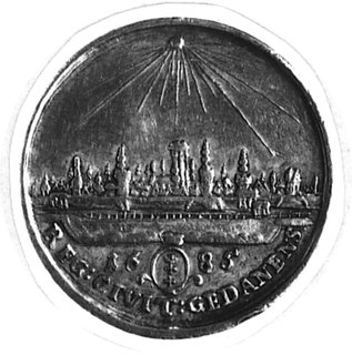 medal sygnownowany IH (Jan Höhn młodszy) wybity w Gdańsku w 1685 r., Aw: Popiersie króla w wieńcu laurowymi napis, Rw: Widok Gdańska, poniżej herb, data i napis, H-Cz.2495 R3, srebro 28 mm, 8.86 g.