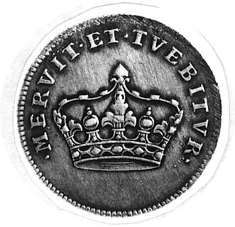 żeton koronacyjny Augusta III wybity w 1734 r., Aw: Korona i napis, Rw: Napis, H-Cz.2753 R1, Racz.374, srebro27 mm, 3,37 g.