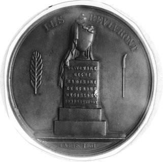 medal wybity staraniem Komitetu Emigracyjnego Polskiego w Paryżu dla uczczenia Powstania Listopadowego, Aw:Lecący nad pobojowiskiem orzeł ze sztandarami w szponach i napisy, Rw: Urna na postumencie i napisy, H-Cz.3830R4 (srebro), brąz 46 mm, 37.96 g.