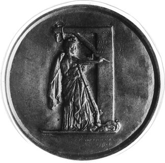 medal sygnowany P J DAVID D ANGERS 1846 wybity w Paryżu na pamiątkę rzezi galicyjskiej, Aw: Kobietaw czapce frygijskiej pod szubienicą ryjąca ostrzem bagnetu napis, Rw: Napis pomiędzy pochodnią i mieczem,H-Cz.7962 R3, brąz 73 mm, 70.68 g.