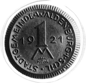 Waldenburg (Wałbrzych) 20, 50 fenigów, 1 i 1 marka 1921, razem 4 sztuki, Menzel 13668/2, 13668/3, 13668/7,13668/10