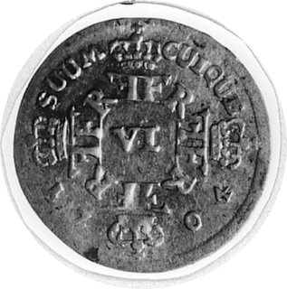 6 groszy 1704, Królewiec, Aw: Popiersie, poniżej litery CC, w otoku napis, Rw: Poczwórny monogram, w otoku napisi data, Schrötter 319