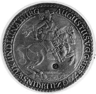 2 talary 1662, Aw: Książe August na koniu, w oto