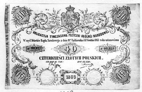obligacja Tymczasowa Pożyczki Ogólnej Narodowej na 40 złotych polskich, sucha pieczęć, Moczydłowski S20