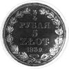 3/4 rubla=5 złotych 1839, Warszawa, Aw: Orzeł carski i napis, Rw: Nominał w wieńcu, Plage 363