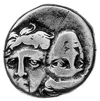 Istros- srebrny stater IV pne, Aw: Dwie głowy męskie na wprost, obok siebie obrócone, Rw: Orzeł mo..