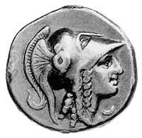 Macedonia- Aleksander III 336-323 pne, złoty stater, Aw: Głowa Ateny w hełmie korynckim w prawo, R..