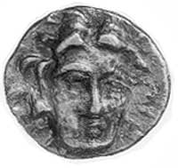 Rodos- diobol 304-167 pne, Aw: Głowa Heliosa na wprost, Rw: Róża i napis: , Sear 5055, 1.00 g.