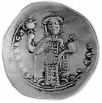 AV histamenon nomisma, Aw: Konstantyn stojący z lambarum i globem w dłoni, w otoku napis:Rw: Chrys..