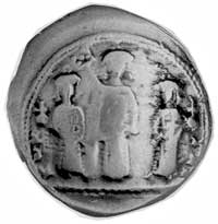 AV histamenon nomisma, Aw: Trzy stojące postacie: w środku Michał, z lewej Konstantyn, z prawej An..