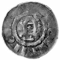 denar, Aw: Mały krzyż; wokół napis: DINI.., Rw: Kapliczka i napis..IMP, Dbg 1330