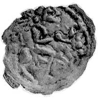 brakteat łaciński; Książe na koniu; w polu napis: MESCO, Str.103, Gum.103, wyszczerbiony