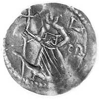denar, Aw: Biskup trzymający księgę i krzyż, z b