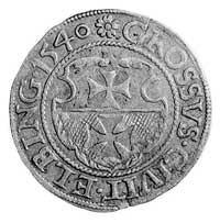 grosz 1540, Elbląg, Aw: Orzeł Prus Królewskich (ręka z mieczem z lewej strony) i napis, Rw: j.w., ..