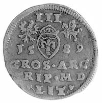 trojak 1589, Wilno, Aw: Popiersie i napis, Rw: H