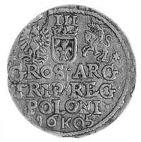 trojak 1605, Kraków, Aw: Popiersie w koronie i napis, Rw: Herby i napis, Kop. LIVK 6a-R-, Wal XCII.