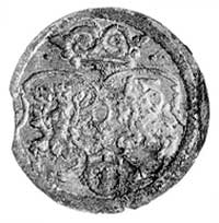 denar 1619, Kraków, Aw: Monogram, Rw: Tarcze herbowe, Gum. 818, Kurp. 1 R7, H-Cz. 7484 R6, niezmie..