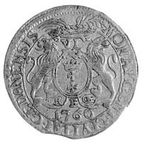szóstak 1760, Gdańsk, Aw: Popiersie w koronie i napis, Rw: Herb Gdańska i napis, Kop. 351 II 1a-R-..