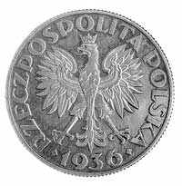 5 złotych 1936, Żaglowiec, napis PRÓBA na rewers
