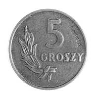 5 groszy 1949, jak moneta obiegowa, wklęsły napis PRÓBA na rewersie, mosiądz, 3,03g, Parchimowicz ..
