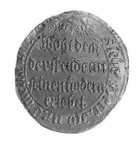 medal religijny wielkości dukata XVII w., Aw: Napis poziomy: Wohl den.. i w otoku: Siehe Herr Ich...
