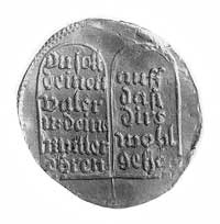 medal religijny wielkości dukata XVII w., Aw: Napis poziomy: Wohl den.. i w otoku: Siehe Herr Ich...