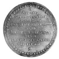 medal alegoryczny na klęski wojenne Niemców, prawdopodobnie Saksonia XVII w., Aw: Rycerz z tarczą ..