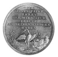 medal alegoryczny XIX w., Aw: Dwaj witający się mężczyźni, z tyłu wóz, wielbłąd i owce, Rw: Stojąc..