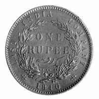 1 rupia 1840, Kompania Wschodnio-Indyjska, Aw: Głowa Wiktorii, Rw: Nominał w wieńcu, w otoku napis..