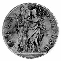 5 franków L' An 10 (1801), Aw: Stojąca Galia i Wolność, w otoku napis, Rw: W wieńcu nominał i data..