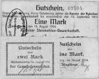 zestaw 3 bonów- Rybnik 1 marka 15.08.1914 wydana przez Rybniker Steinkohlen-Gewerkschaft, Michałko..