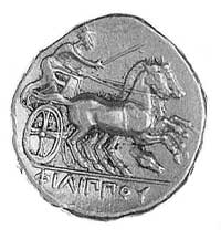Macedonia- Filip II 359-336 pne, stater men. Amphipolis, Aw: Głowa Apollina w wieńcu w prawo, Rw: ..