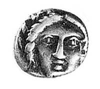 Apollonia Pontika (kolonia Miletu na wybrzeżu Morza Czarnego), diobol 450-400 pne, Aw: Głowa Apoll..