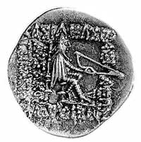 Mitradates II 123-88 pne, drachma, Aw: Popiersie z długą brodą w diademie w lewo, Rw: Łucznik sied..