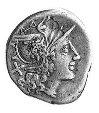 denar- L. Saufeius 152 pne, Aw: Głowa Romy w pra