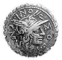 denar- L. Pomponius Cn.- 118 pne, Aw: Napis L. POMPONI CNF wokół głowy Romy w prawo, Rw: Bituitus ..