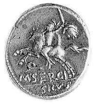 denar- M. Sergius Silus 116-115 pne, Aw: Głowa Romy w prawo i napis wokół EX SC, z tyłu ROMA X, Rw..