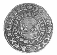 Wacław II 1283-1305, grosz praski, Aw: Korona i napis wokół: WENCEZLAVS SECVNDVS- DEI GRATIA REX B..