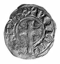 Filip IV Piękny, bourgeois pojedyńczy 1311 r., Aw: Krzyż łaciński (krzyż z Bourges stąd nazwa mone..