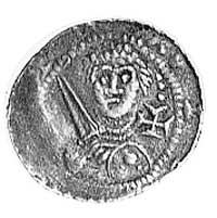Władysław Wygnaniec 1138-1146, denar, Aw: Książe z mieczem i krzyżem na wprost; w otoku nieczyteln..