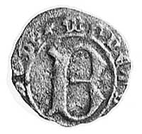 Księstwo Bytomsko-Kozielskie, Mieszko 1313-1322, halerz, Aw: Gotycka litera B i napis: MONET.., Rw..