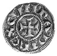 Genua, denar, Aw: Krzyż i napis: CVNRADI REX, Rw: Herb Genui i napis: IANVA+, CNI III.8, 0.77 g.